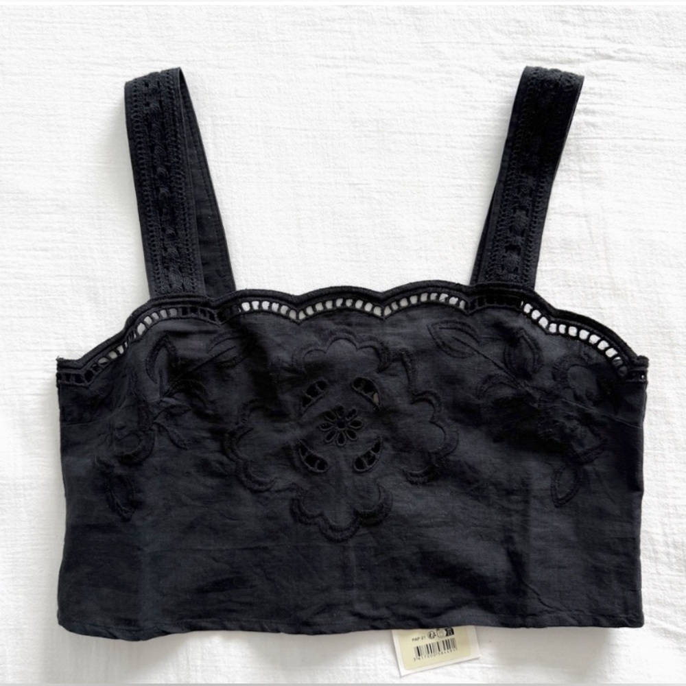 Black Sezane Marga Linen Top NWT